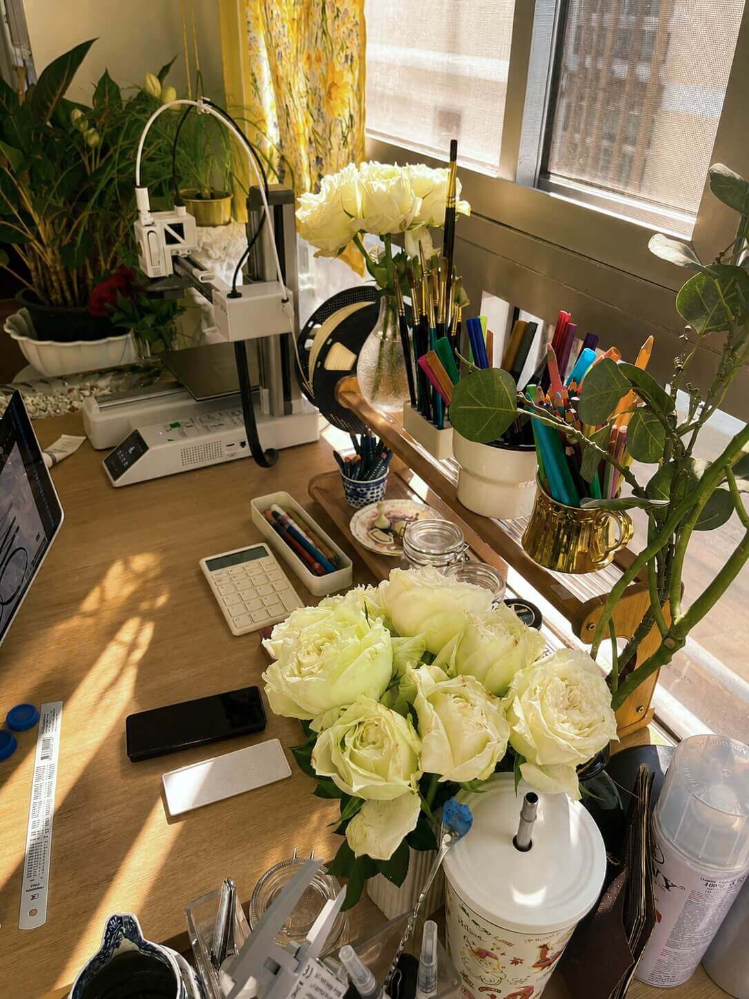 Overhead view of the studio desk